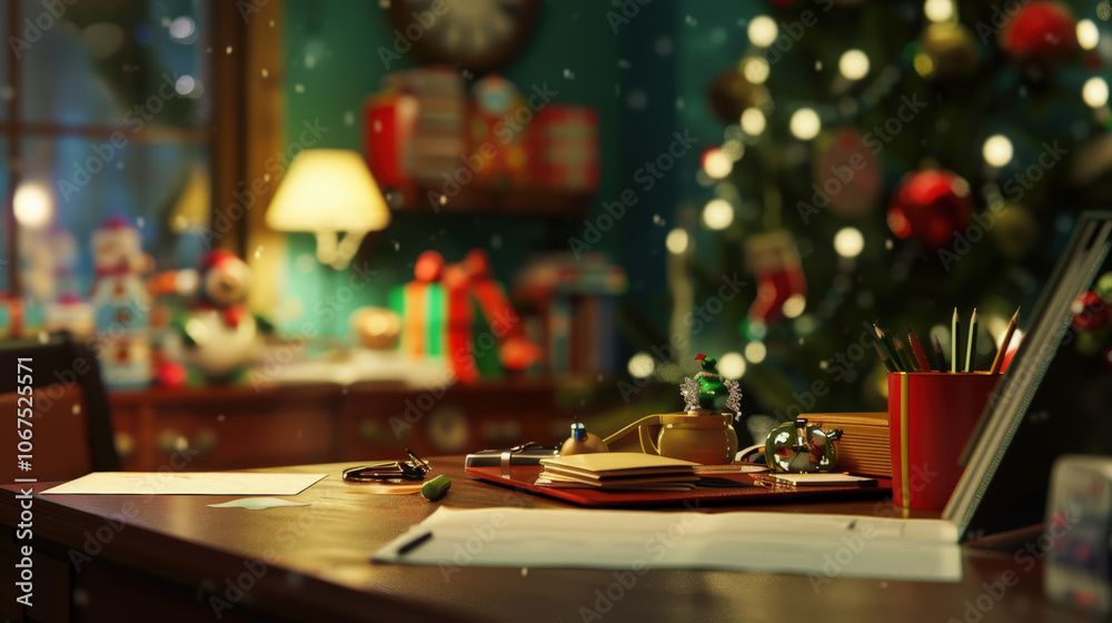 christmas decoration on desk with free space christmas decoration on desk with free space