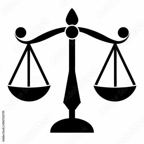 Scale icon vector, Justice scale silhouette, judge scale silhouette vector,lassic justice balance scales silhouette white bacground