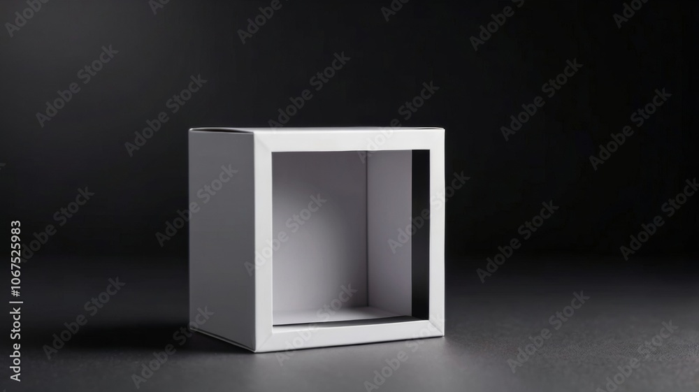 White empty cardboard box displaying on dark background White empty cardboard box displaying on dark background