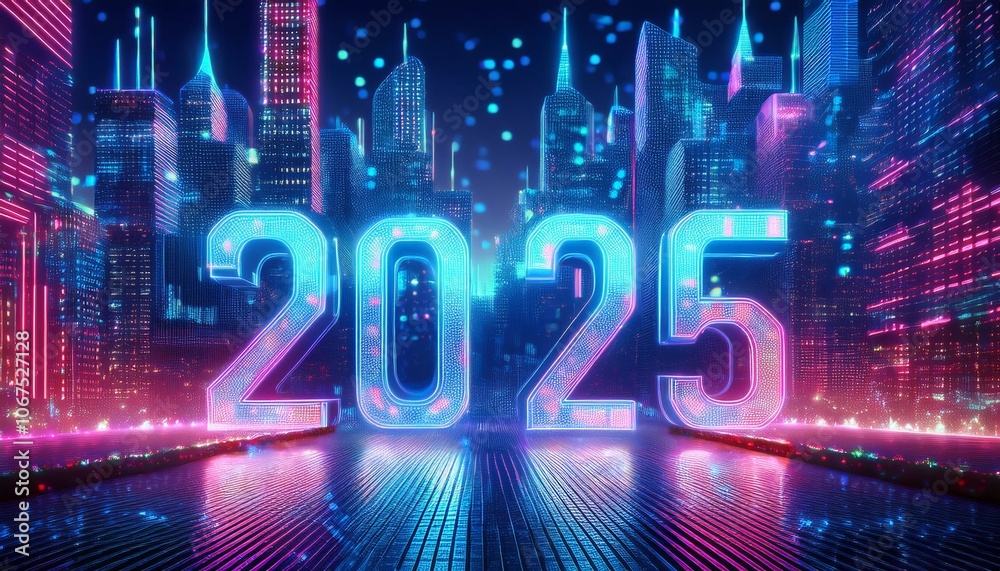 Neon Cityscape: 2025: A futuristic cityscape bathed in neon lights, with the year 2025 rendered in bold, luminous numerals, evokes a sense of anticipation and technological advancement. Neon Cityscape: 2025: A futuristic cityscape bathed in neon lights, with the year 2025 rendered in bold, luminous numerals, evokes a sense of anticipation and technological advancement.