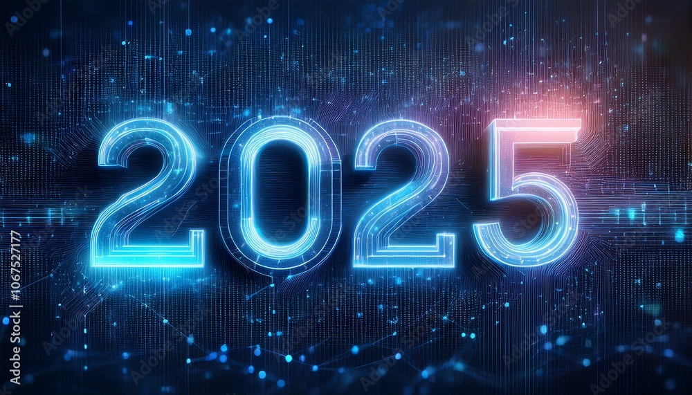 2025: Glowing Digital New Year: A futuristic and vibrant digital representation of the year 2025, perfect for celebrating the future, technology, and innovation. 2025: Glowing Digital New Year: A futuristic and vibrant digital representation of the year 2025, perfect for celebrating the future, technology, and innovation.