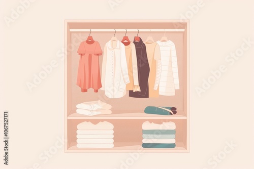 Wallpaper Mural Minimalist pastel wardrobe with neatly hung dresses and folded clothes Torontodigital.ca