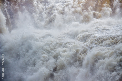 Close-up of the force of the water at Iguazu Falls, Misiones, Argentina