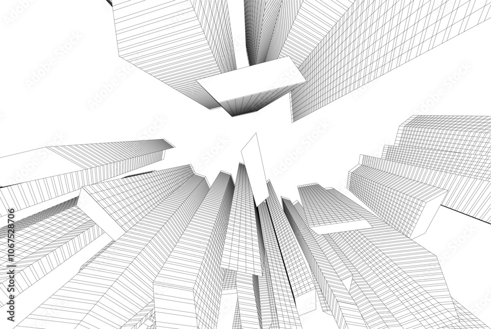 Naklejka premium Modern city architecture 3d illustration