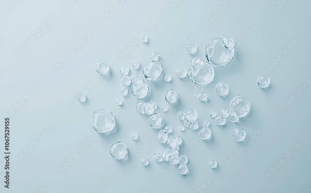 Transparent Water Molecules on Light Blue Background. AI generated illustration Transparent Water Molecules on Light Blue Background. AI generated illustration