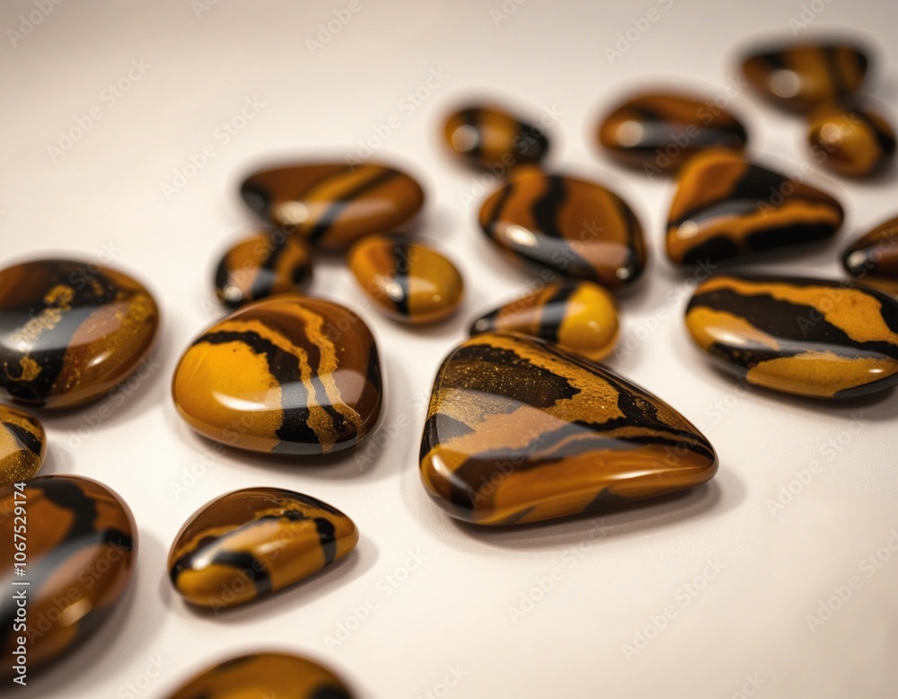 Close-up of Polished Tiger's Eye Stones Close-up of Polished Tiger's Eye Stones