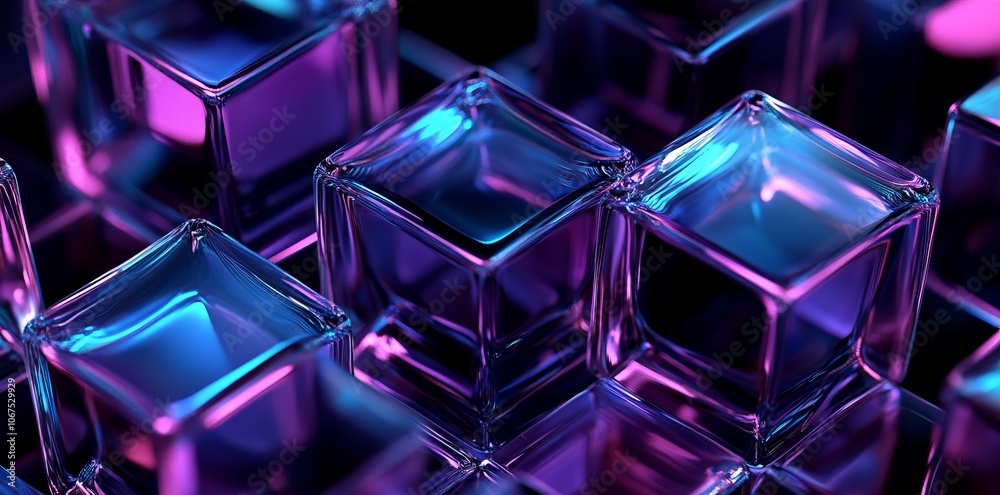 Abstract Blue and Purple Glass Cubes on Black Background. AI generated illustration Abstract Blue and Purple Glass Cubes on Black Background. AI generated illustration