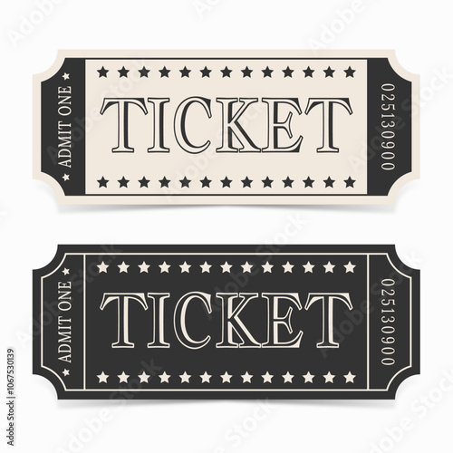 Retro tickets. Vintage tickets in light grey and black colours.