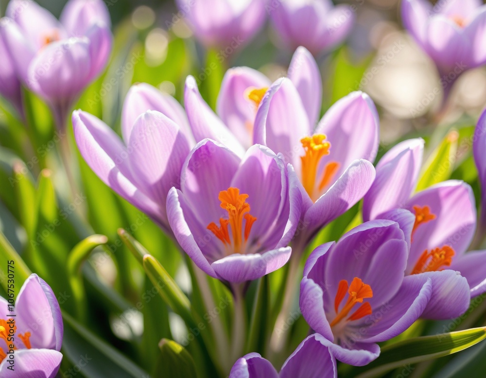 Close-Up of Vibrant Purple Crocus Flowers Close-Up of Vibrant Purple Crocus Flowers