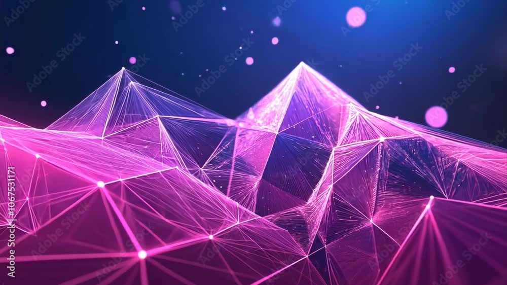 Pink triangular shapes on dark blue background 4k video.