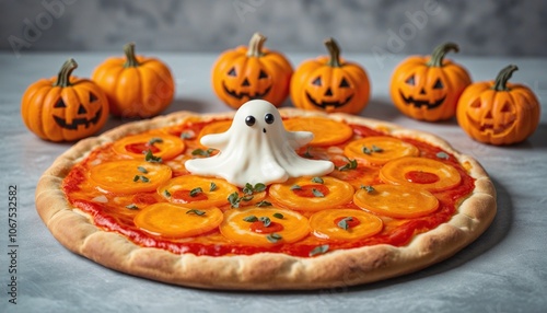 Pizza with decorations for Halloween photo