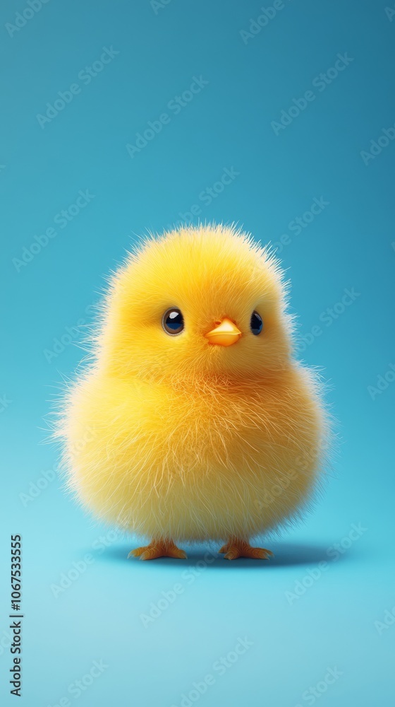 Cute Yellow Chick on Blue Background
