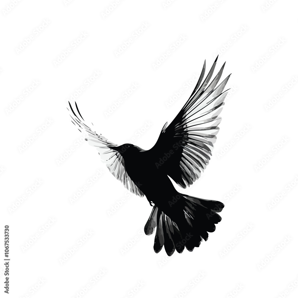 Fototapeta premium Silhouette of a bird in flight against a white background