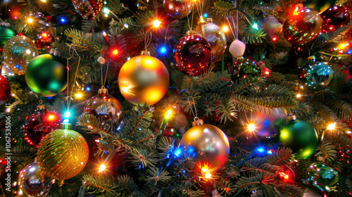 christmas tree lights and baubles