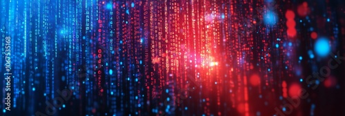 Wallpaper Mural Abstract Digital Background with Glowing Data and Binary Code in Blue and Red Colors. AI generated illustration Torontodigital.ca