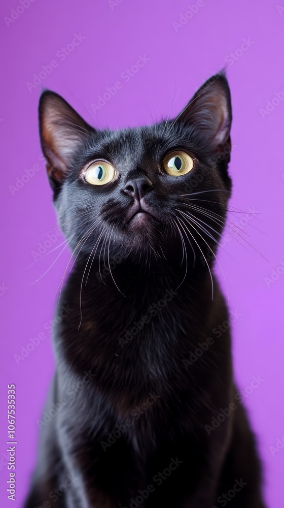 Majestic Black Cat Against Purple Background Majestic Black Cat Against Purple Background