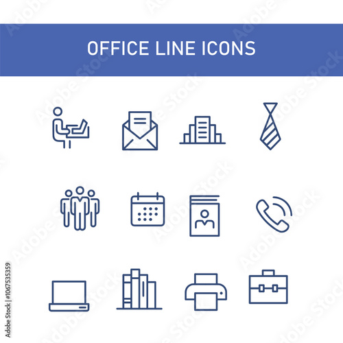 set of work place and office icon vector line design 