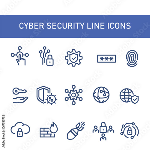 set of cyber security icon vector line design , protection icon , web symbol