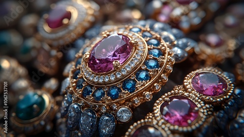 Assortment of Colorful Gemstone Rings Displayed in Jewelry Tray