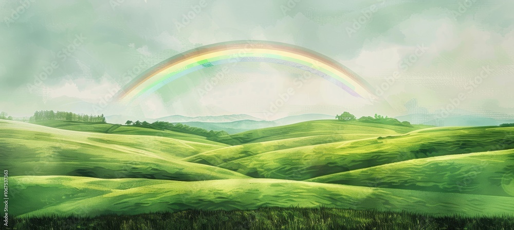 Obraz premium Serene St. Patrick's Day Card with Watercolor Landscape and Rainbow Design for Print or Poster