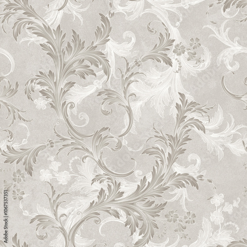 Light beige classic floral wallpaper with a baroque elements and texture. classic ornamental baroque background