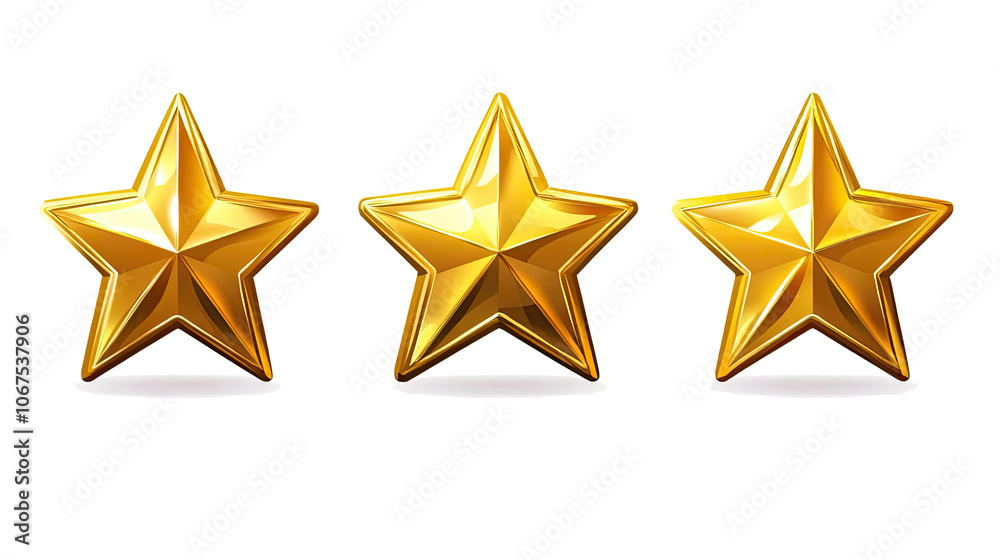 Set of Three Golden Stars Isolated on a Transparent Background Generative AI Set of Three Golden Stars Isolated on a Transparent Background Generative AI