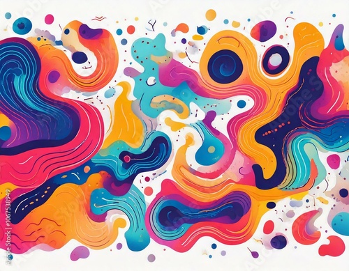 Colourful abstract shape seamless pattern elements, liquid flow, dynamic minimal design with vibrant hues, smooth transitions, modern fluid shapes, artistic motion, organic forms, elegant style, abstr