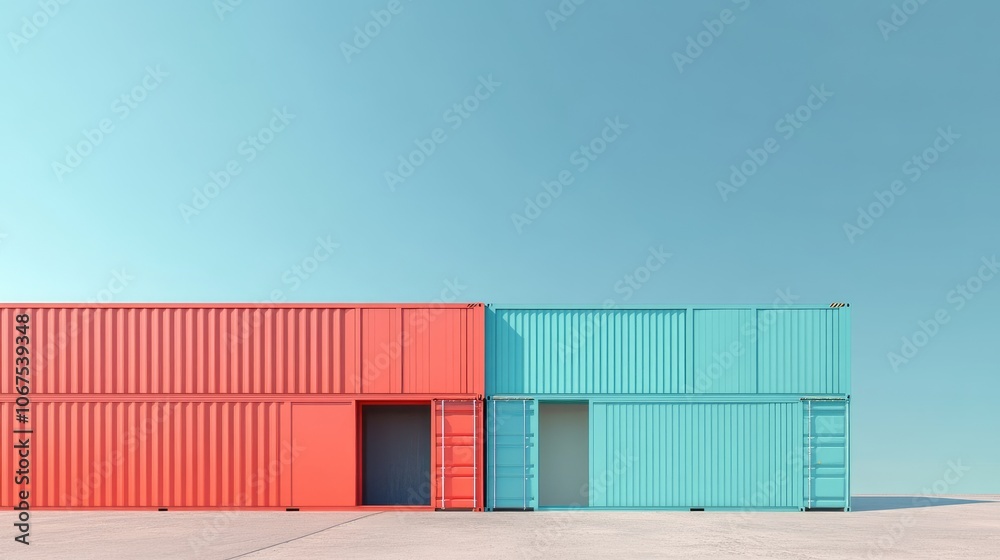Fototapeta premium Shipping container in maritime transport flat design side view industrial theme 3D render Split-complementary