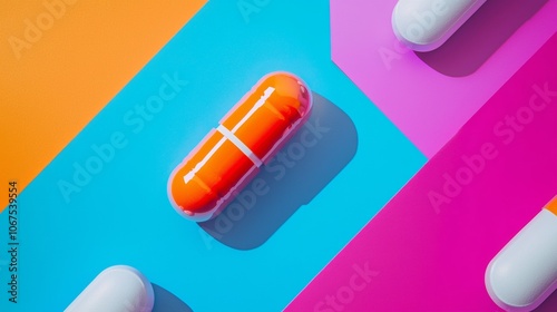 Colorful capsule on vibrant geometric background