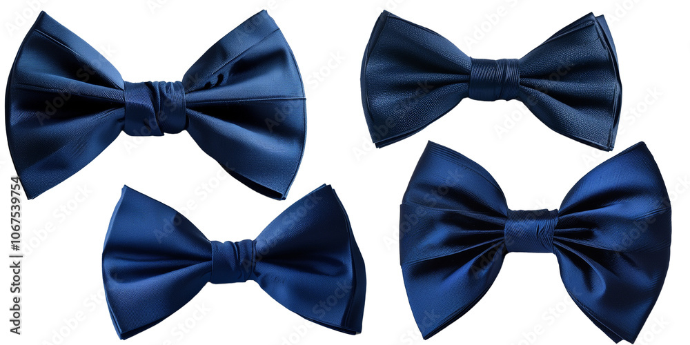 Elegant navy blue bow ties arranged artistically on a clean white background