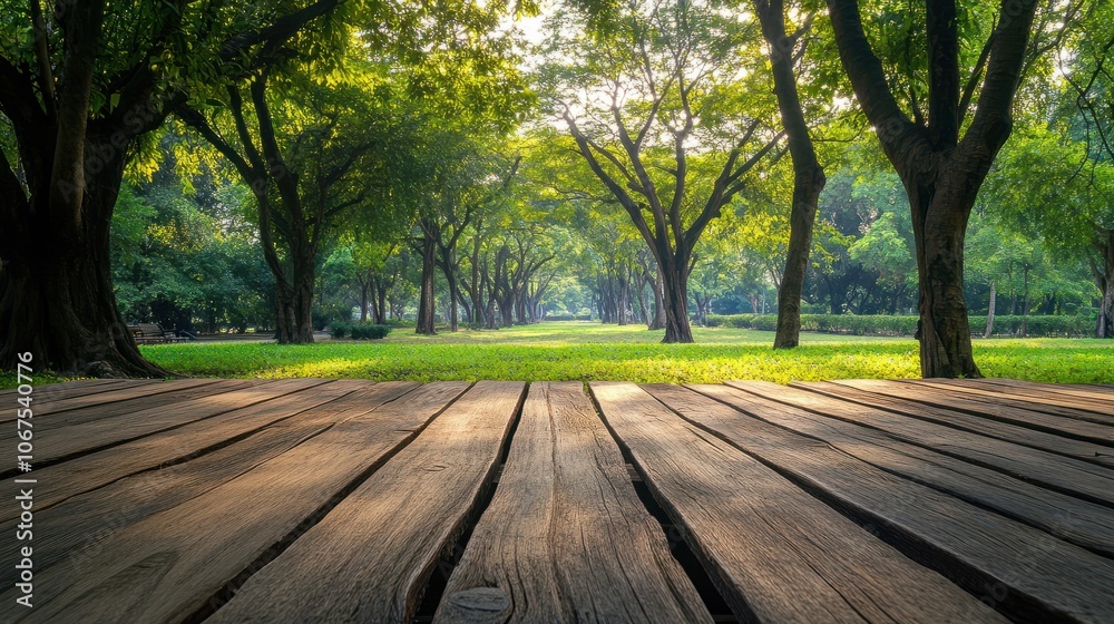 Empty wood table top and blurred green tree in the park garden background - can used for display or montage your products. Empty wood table top and blurred green tree in the park garden background - can used for display or montage your products.