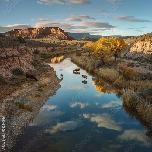 cattle drink along the Rio Puerco, a river running through the Rio Puerco Valley near the ghost town of Guadalupe, New Mexico photo