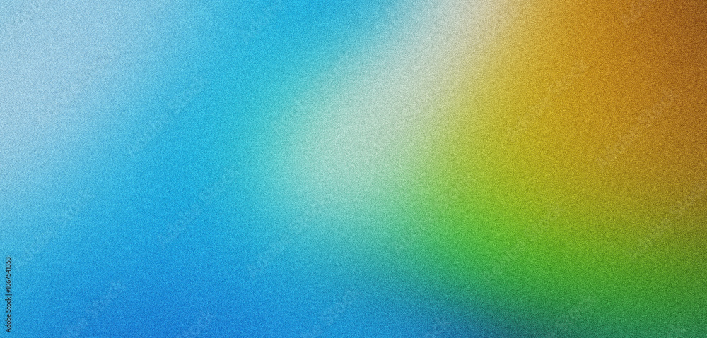 Smooth gradient of blue, green, and gold colors on abstract grainy texture background for a visually pleasing backdrop