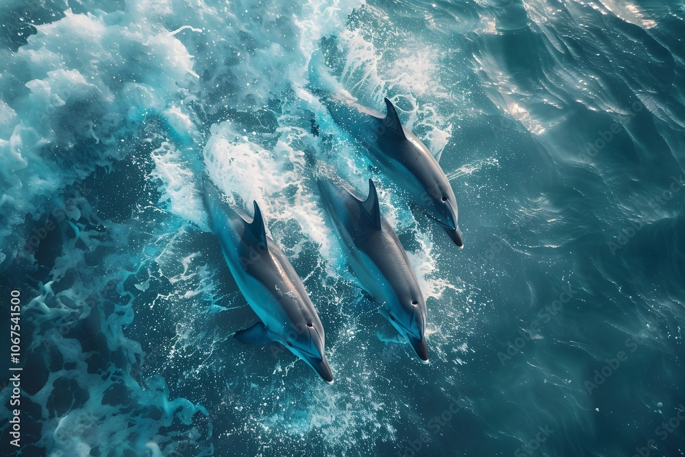 Obraz premium Graceful Dolphins Swimming in Crystal Clear Waters