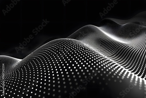 Abstract Digital Landscape of Dots and Waves in Monochrome