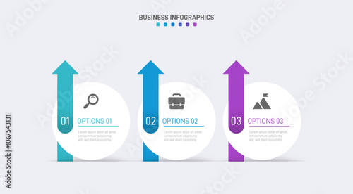 Horizontal progress bar featuring 3 arrow-shaped elements, symbolizing three six stages of business strategy and progression. Clean timeline infographic design template. Vector for presentation