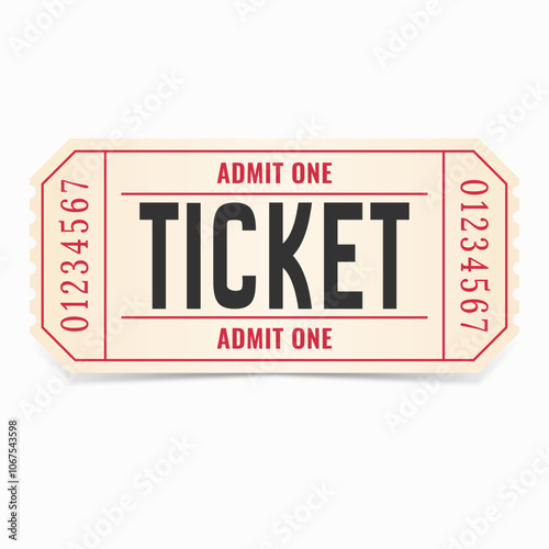 Retro ticket in red, black and beige colours. Vintage ticket.