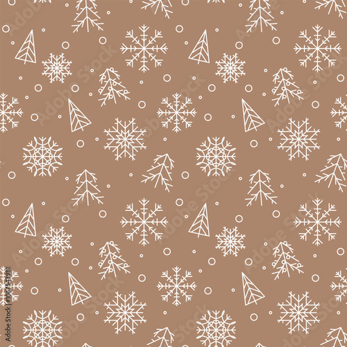 Elegant seamless winter design with snowflakes and baubles, ideal for wrapping and branding