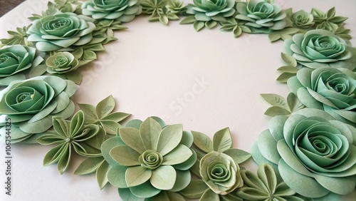 A delicate vintage green paper flower arrangement, flowers, garden inspiration, organic shapes photo