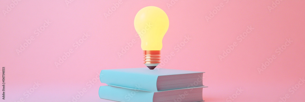 Fototapeta premium Bright Idea on Stack of Books Education Knowledge Inspiration
