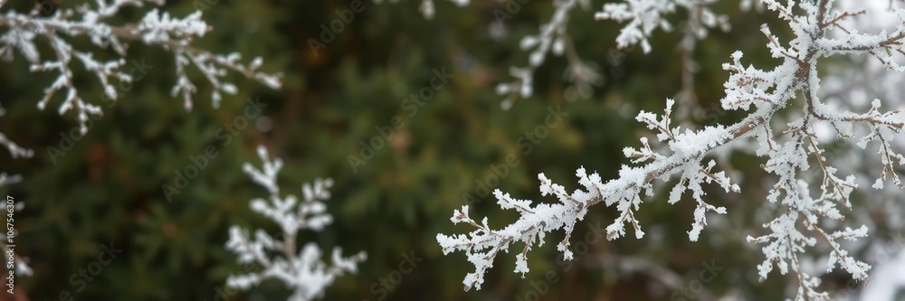 A serene natural background with delicate frost on branches, white, textured A serene natural background with delicate frost on branches, white, textured