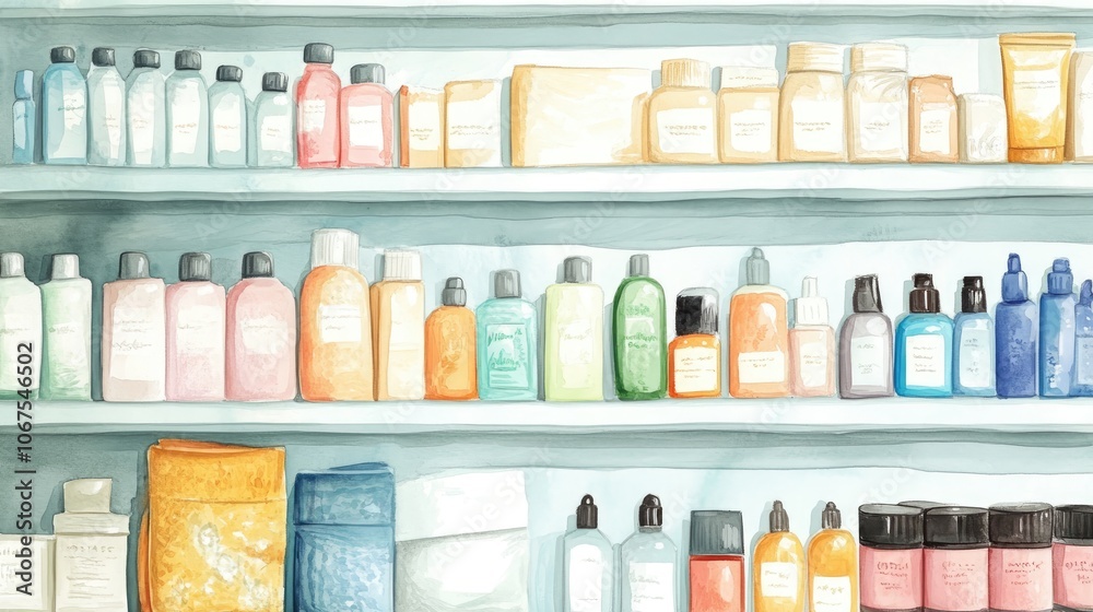 Product inventory list flat design side view retail theme water color colored pastel Product inventory list flat design side view retail theme water color colored pastel