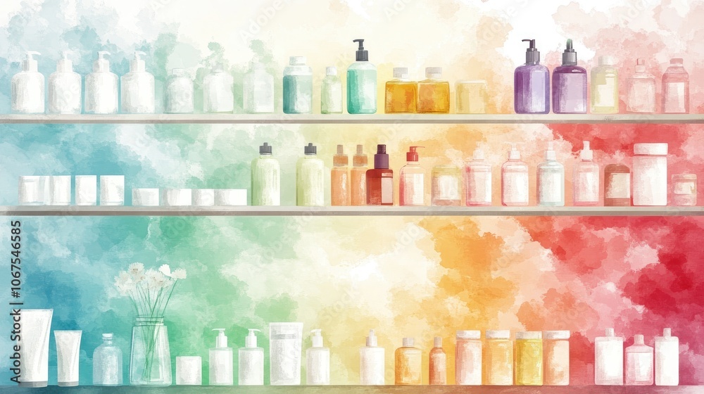 Product inventory list flat design side view retail theme water color colored pastel Product inventory list flat design side view retail theme water color colored pastel