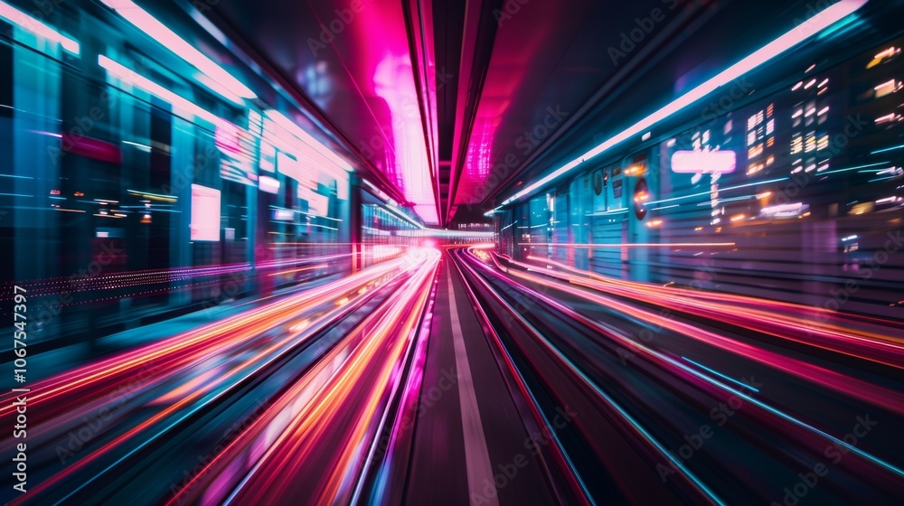 Neon city tunnel with motion blur light trails Neon city tunnel with motion blur light trails