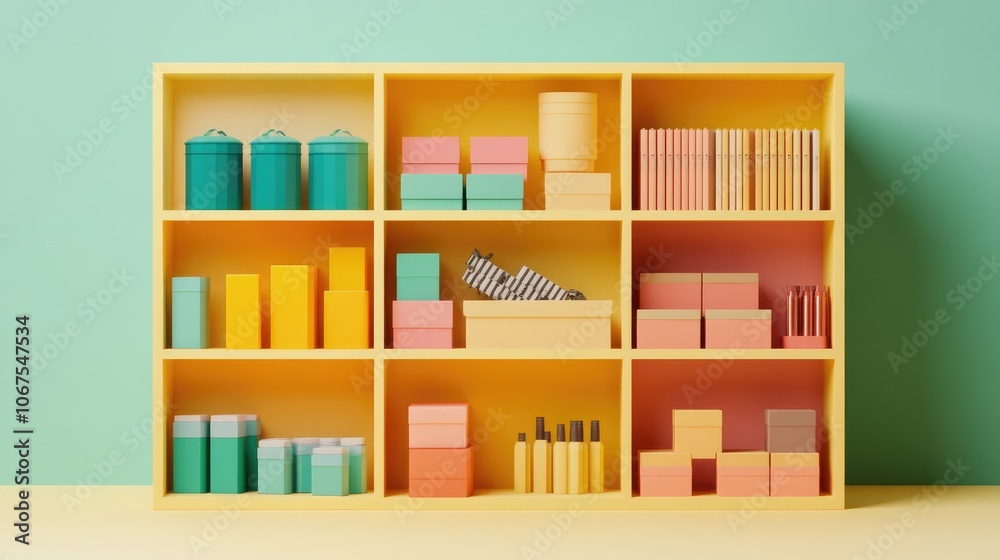 Inventory organization flat design front view logistics theme 3D render Triadic Color Scheme Inventory organization flat design front view logistics theme 3D render Triadic Color Scheme