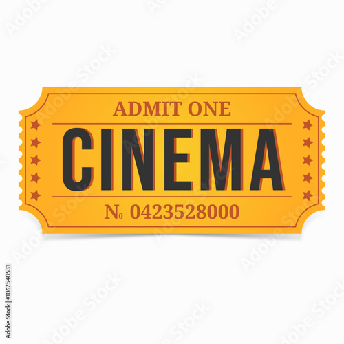 Vintage cinema ticket in yellow black colours. Retro ticket.