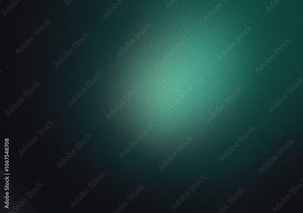 Obraz premium Dark green color gradient grainy background, illuminated spot on black, noise texture effect