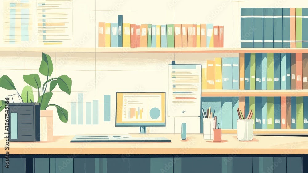 Inventory report flat design side view financial theme cartoon drawing colored pastel Inventory report flat design side view financial theme cartoon drawing colored pastel