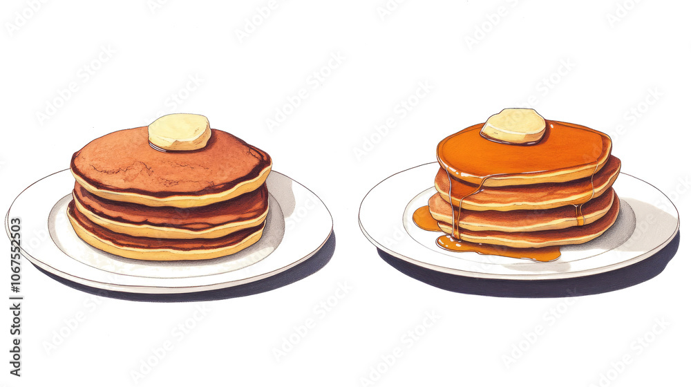 Pancakes With Maple Syrup on Plates Clear Background Generative AI Pancakes With Maple Syrup on Plates Clear Background Generative AI
