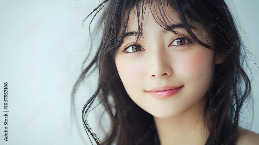 Portrait of a beautiful young woman smiling and looking at camera. Portrait of a beautiful young woman smiling and looking at camera.